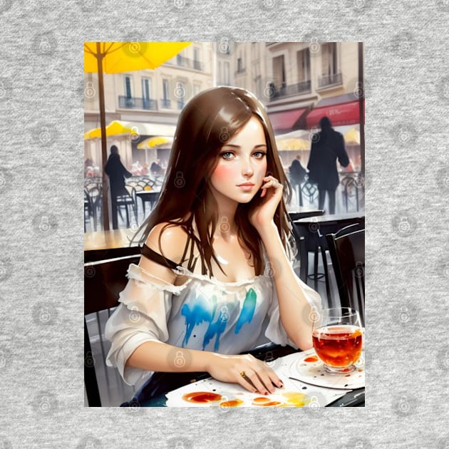 beauitful woman on parisian cafe by A&A